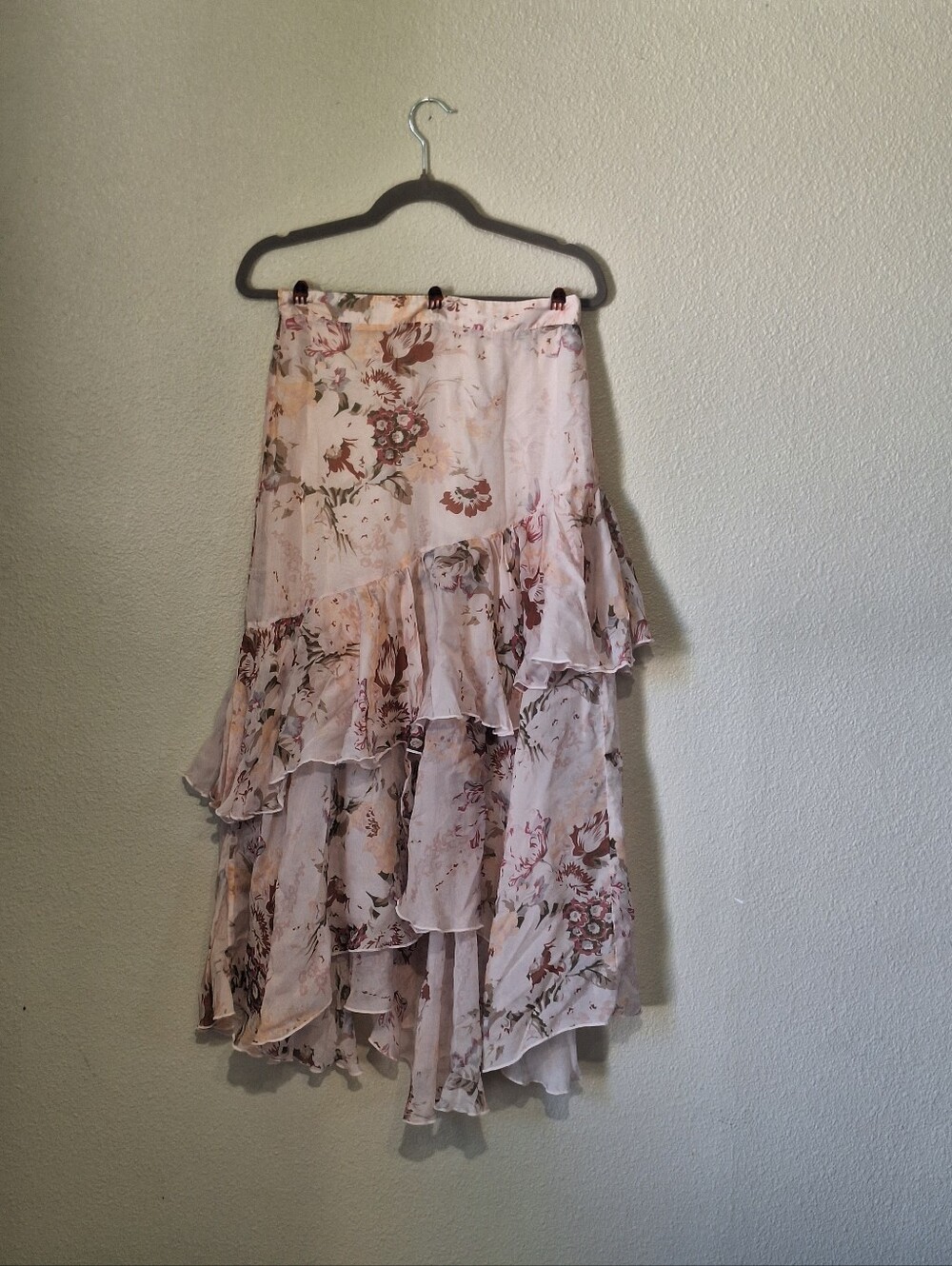 Sundance Cupro Silk Floral Tiered Maxi Skirt Asymmetric Ruffle Boho Petite PS